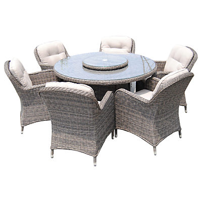 LG Outdoor Marseille 6 Seater Round Dining Set With Lazy Susan, Brown